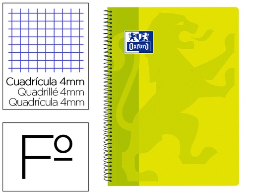 [9154752] OXFORD - Cuaderno espiral school classic tapa polipropileno folio 80 hojas cuadro 4 mm con margen lima (Ref. 400093619)