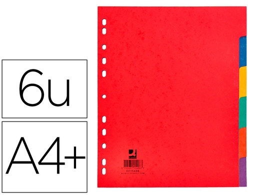 [2077865] Q-CONNECT - SEPARADOR CARTULINA BRILLO JUEGO DE 6 SEPARADORES DIN A4+ MULTITALADRO (Ref.KF15408)