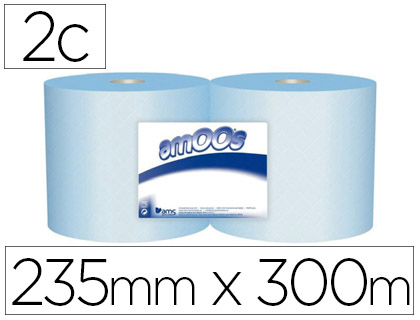 [9078535] AMOOS - Papel Secamanos Industrial 2 bobinas azul 2capas 1.000 servicios 300 metros 100% fibra pura (Ref.J613001.2)
