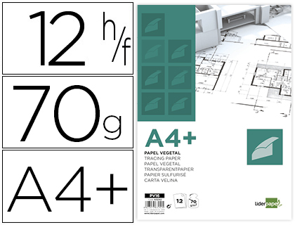 [2063242] LIDERPAPEL - PAPEL DIBUJO A4+ 320X240MM 70G/M2 VEGETAL SOBRE DE 12 HOJAS (Ref.PV16)