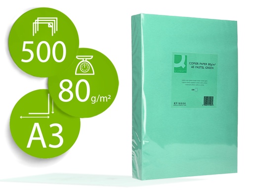 [2072191] Q-CONNECT - PAPEL COLOR DIN A3 80 GR VERDE PAQUETE DE 500 HOJAS (Ref.KF18004)