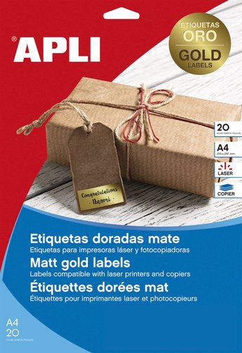 [9940717] APLI - ETIQUETAS ADH.IMPR. A4 POLYESTER MATE BLISTER 20h ORO 31,8x21,2 mm C.RECTOS 1300 uds.() (Ref.15025)