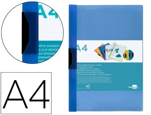 [2029322] LIDERPAPEL - CARPETA DOSSIER PINZA LATERAL 45302 POLIPROPILENO DIN A4 AZUL 30 HOJAS PINZA DESLIZANTE (Ref.DP06)