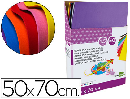 [2043367] LIDERPAPEL - GOMA EVA EXPOSITOR DE 50 PLANCHASX10 COLORES SURTIDOS 50X70 CM 1,5 MM ESPESOR (Ref.GE59)