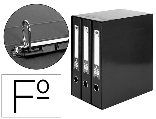 [2025067] LIDERPAPEL - MODULO 3 ARCHIVADORES FOLIO 2 ANILLAS MIXTAS 40MM NEGRO (Ref.MD32)