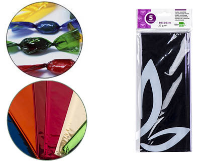 [2075023] LIDERPAPEL - PAPEL CELOFAN 50X70 CM 22G/M2 BOLSA DE 5 HOJAS VIOLETA (Ref.CL13)