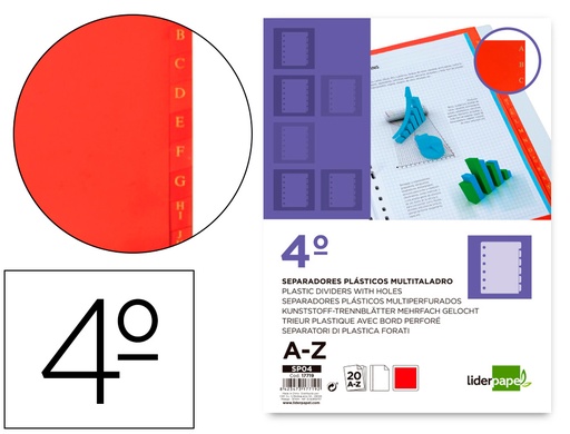 [2017719] LIDERPAPEL - SEPARADOR PLASTICO ALFABETICO A-Z CUARTO (Ref.SP04)