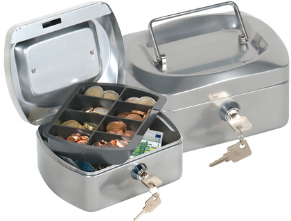 [2037655] Q-CONNECT - CAJA CAUDALES 6" 152X115X80 MM PLATA CON PORTAMONEDAS (Ref.KF03316)