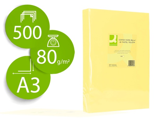 [2072193] Q-CONNECT - PAPEL COLOR DIN A3 80GR AMARILLO PAQUETE DE 500 HOJAS (Ref.KF18006)