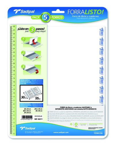 [1942422] SADIPAL - Blister 5 Forralibros en polipropileno 80 micras 30x55cm SAD (Ref.02211)