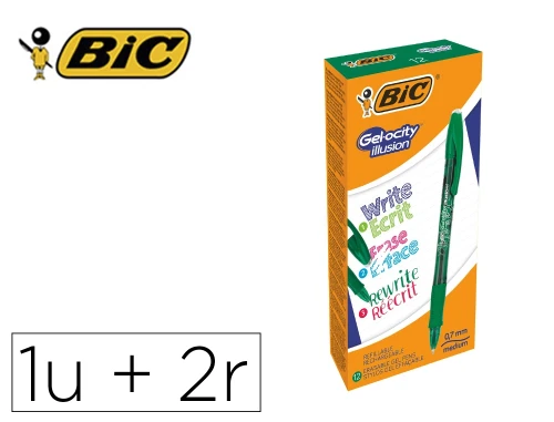 [9153780] BIC - BOLIGRAFO GELOCITY ILLUSION BORRABLE VERDE PUNTA DE 0,7 MM (Ref.943443)