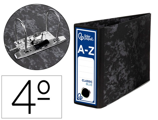 [2037714] LIDERPAPEL - ARCHIVADOR DE PALANCA CUARTO APAISADO CLASSIC BLUE SIN RADO LOMO 80MM NEGRO COMPRESOR METALICO (Ref.AZ10)