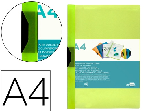 [2029323] LIDERPAPEL - CARPETA DOSSIER PINZA LATERAL 45303 POLIPROPILENO DIN A4 VERDE CLA30 HOJAS PINZA DESLIZANTE (Ref.DP07)
