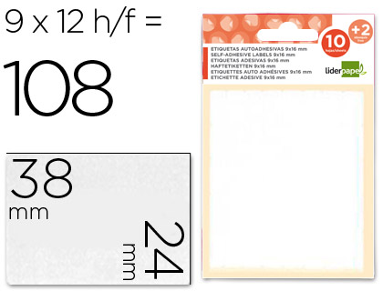 [2035498] LIDERPAPEL - ETIQUETAS SOBRE DE 10 H. + 2 H. OBSEQUIO 24X38 MM -9 UNIDADES POR HOJA (Ref.ET13)