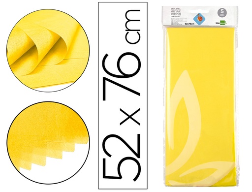 [2036071] LIDERPAPEL - PAPEL SEDA 52X76CM 18G/M2 BOLSA DE 5 HOJAS AMARILLO (Ref.SE04)