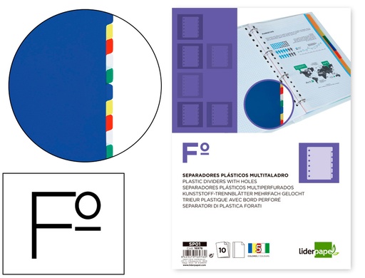 [2016976] LIDERPAPEL - SEPARADOR PLASTICO JUEGO DE 10 SEPARADORES FOLIO 16 TALADROS (Ref.SP01)