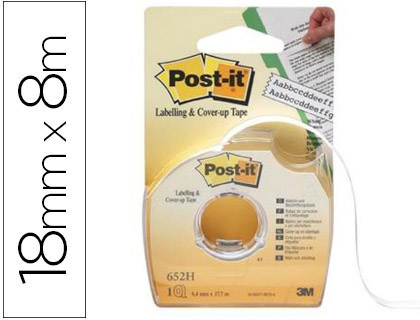 [9029423] POST-IT - Cinta Adhesiva Para Ocultar/Etiquetar Con Portarrollo - 8mmx18m (Ref.652-HD/7100222075)