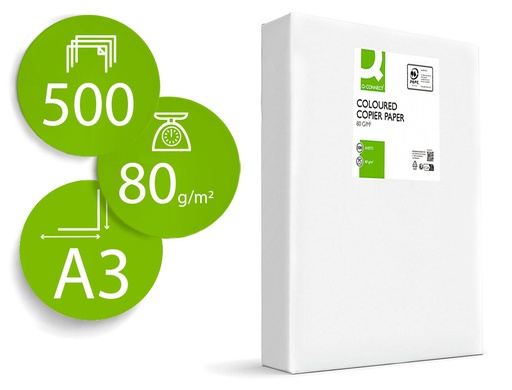 [2072188] Q-CONNECT - PAPEL COLOR DIN A3 80GR CELESTE PAQUETE DE 500 HOJAS (Ref.KF18001)