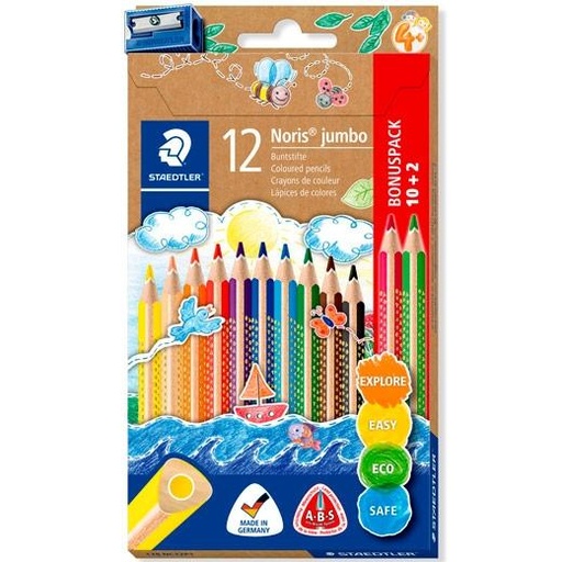 [2049043] STAEDTLER - LAPICES DE COLORES NORIS CLUB JUMBO Triangular CAJA DE 10 COLORES TRIPLUS + Sacapuntas/Afilalapices (Ref.128 NC 10)