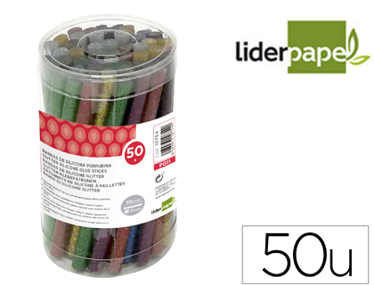 [2010754] LIDERPAPEL - Barra termofusible de 7 mm de diametro x 100 mm de alto purpurina caja de 50 unidades (Ref. PG11)