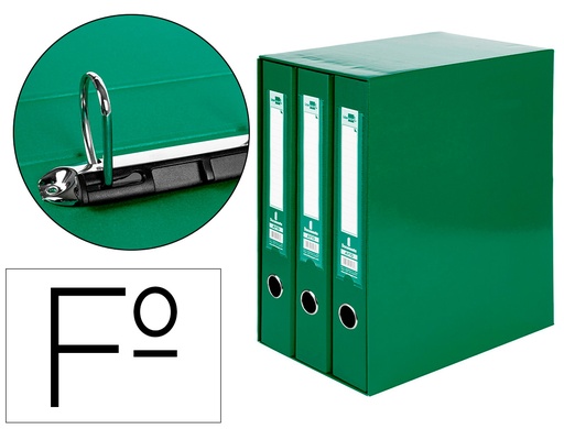 [2021152] LIDERPAPEL - MODULO 3 ARCHIVADORES FOLIO 2 ANILLAS MIXTAS 40MM VERDE (Ref.MD34)