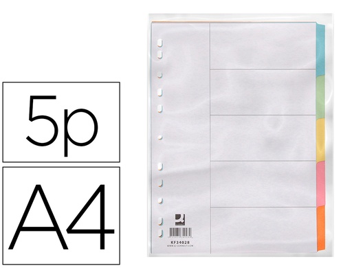 [2032584] Q-CONNECT - SEPARADOR CARTULINA JUEGO DE 5 SEPARADORES DIN A4 -MULTITALADRO (Ref.KF34028)