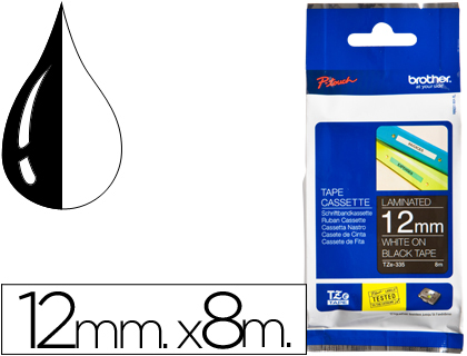 [9026817] BROTHER - Cintas Tze-335 12mmx8m Blanco/negro Protegidas contra rayos ultravioleta (Ref.TZe335)