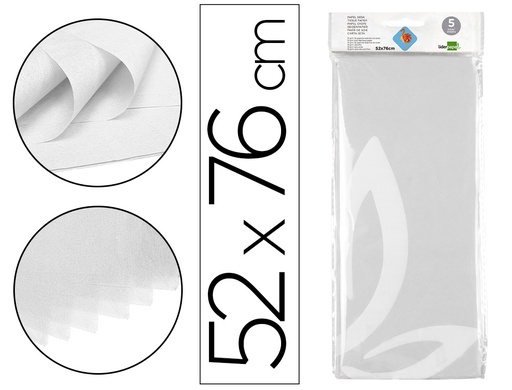 [2036082] LIDERPAPEL - PAPEL SEDA 52X76CM 18G/M2 BOLSA DE 5 HOJAS BLANCO (Ref.SE01)