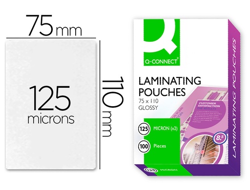 [2063423] Q-CONNECT - BOLSA DE PLASTIFICAR 110 X 75 MM 125 MC CARNET DE IDENTIDAD CAJA DE 100 UNIDADES (Ref.KF01219)