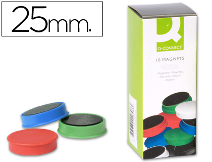 [2036231] Q-CONNECT - IMANES PARA SUJECION IDEAL PARA PIZARRAS MAGNETICAS25 MM COLORES SURTIDOS -CAJA DE 10 IMANES (Ref.KF02643)