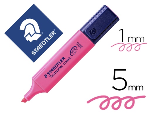 [9064792] STAEDTLER - Marcador fluorescente Textsurfer Classic Trazo 1-5mm Punta bisel Secado rapido Rosa (Ref.364-23)