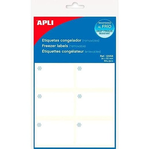 [9936225] APLI - ETIQUETAS ADH.MANUALES BOLSA para CONGELADOR 10h C.ROMOS 34x53 mm 60 uds.() (Ref.12058)
