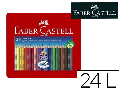[2079905] FABER CASTELL - LAPICES DE COLORES ACUARELABLE COLOUR GRIP TRIANGULAR CAJA METALICA DE 24 COLORES SURTIDOS (Ref.9112423)