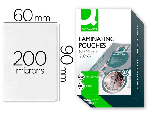 [2063434] Q-CONNECT - BOLSA DE PLASTIFICAR 90 X 60 MM 200 MC CARNET DE NIF CAJA DE 100 UNIDADES (Ref.KF01210)