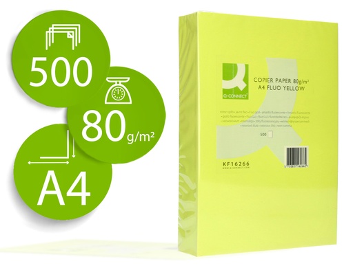 [2072066] Q-CONNECT - PAPEL COLOR DIN A4 80GR AMARILLO NEON PAQUETE DE 500 HOJAS (Ref.KF16266)