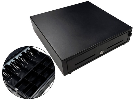 [2162204] SEYPOS - Cajon portamonedas 8 monederos 5 billeteros con llave manualnegro 410x415x110 mm (Ref. HS410MN)