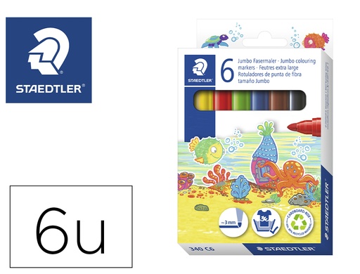 [2049500] STAEDTLER - ROTULADOR COLOR JUMBO TRAZO 3 MM -ESTUCHE DE 6 COLORES SURTIDOS (Ref.340 WP6)