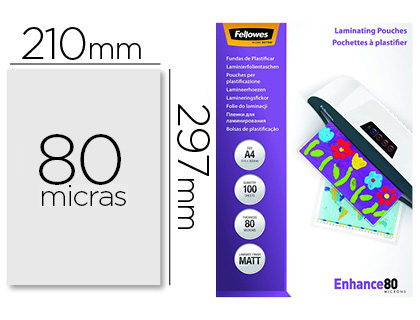 [9155164] FELLOWES - Bolsa de plastificar mate din A4 80 micras pack 100 unidades (Ref. 5452103)