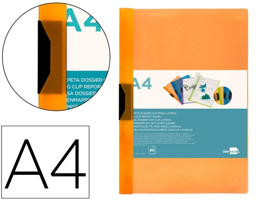 [2029321] LIDERPAPEL - CARPETA DOSSIER PINZA LATERAL 45301 POLIPROPILENO DIN A4 NARANJA 30 HOJAS PINZA DESLIZANTE (Ref.DP05)