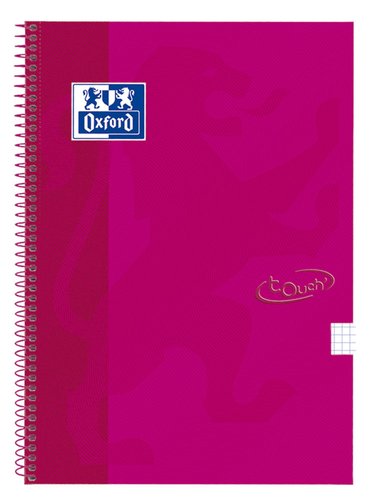 [9064876] OXFORD - Cuaderno espiral tapa extradura folio 80 h cuadricula 4 mm rosa frambuesa touch (Ref. 400075611)