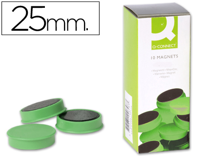 [2036229] Q-CONNECT - IMANES PARA SUJECION IDEAL PARA PIZARRAS MAGNETICAS25 MM VERDE -CAJA DE 10 IMANES (Ref.KF02641)