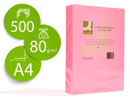 [2072065] Q-CONNECT - PAPEL COLOR DIN A4 80GR ROSA NEON PAQUETE DE 500 HOJAS (Ref.KF16265)