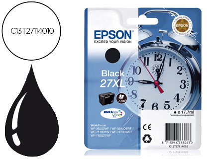 [9078022] EPSON - cartucho inyección negro 17,7ml 1100 pág 27XL WF-3620DWF/3640DTWF/7110DTW/76XXDWF (Ref.C13T27114012)