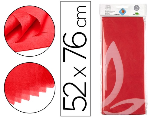 [2036077] LIDERPAPEL - PAPEL SEDA 52X76CM 18G/M2 BOLSA DE 5 HOJAS ROJO (Ref.SE10)