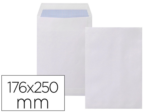 [2033308] LIDERPAPEL - SOBRE BOLSA N.15 BLANCO B5 176X250 MM TIRA DE SILICONA CAJA DE 500 UNIDADES (Ref.SB08)