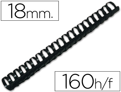 [2063443] Q-CONNECT - CANUTILLO REDONDO 18 MM PLASTICO NEGRO CAPACIDAD 160 HOJAS CAJA DE 50 UNIDADES (Ref.KF32114)