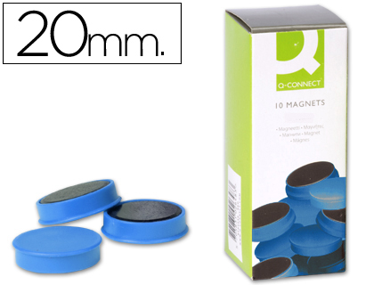 [2036223] Q-CONNECT - IMANES PARA SUJECION IDEAL PARA PIZARRAS MAGNETICAS20 MM AZUL -CAJA DE 10 IMANES (Ref.KF02634)
