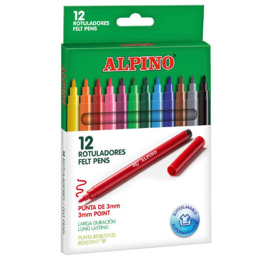[9036314] ALPINO - Rotuladores Estuche 12 ud Punta fina Colores Surtidos (Ref.AR001002)