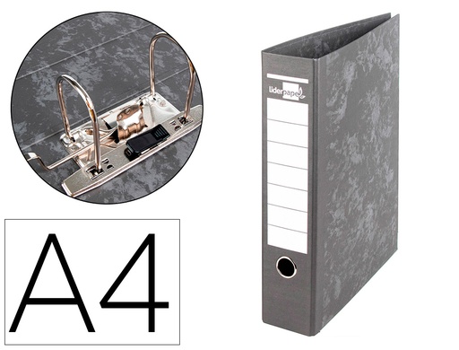 [2032076] LIDERPAPEL - ARCHIVADOR DE PALANCA A4 Cartón FORRADO SIN RADO LOMO 80MM NEGRO COMPRESOR METALICO (Ref.AZ07)