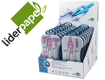 [2051888] LIDERPAPEL - COMPAS CON ADAPATADOR ALARGADERA Y MANGO EXTRA SOFT EXPOSITOR DE 16 ESTUCHES 2 MODELOS (Ref.MP16)